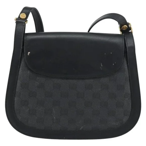GUCCI GG Supreme Shoulder Bag PVC Leather Black Gold 001 084 0905 Auth BA8623